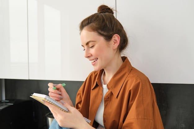 A person happily checking off items on a to-do list, with a pen in hand and a smile on their face.