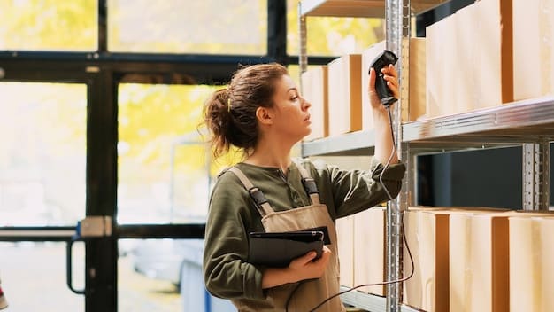 Hands assembling a wooden garage shelf with a drill and screws. The focus is on the precision and attention to detail required to ensure a sturdy and well-built shelf.