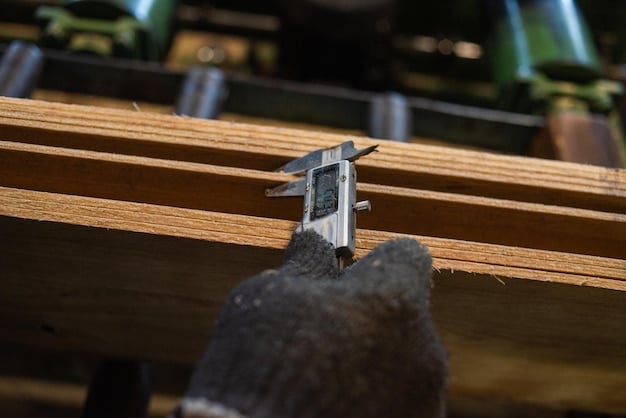 A close-up of a DIY deck under construction, focusing on the pressure-treated lumber being used for the frame. Metal fasteners and tools are visible, emphasizing the construction process.