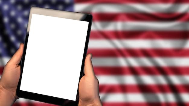 A close-up shot of a hand holding a tablet displaying a US Census form on the screen. The background is blurred, showing a table with various documents and a pen, suggesting someone is in the process of filling out the form.