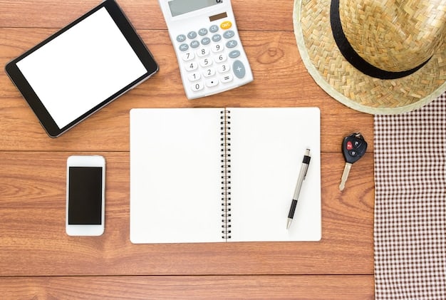 A person sitting at a desk with a calendar and a pen, circled around key holiday dates, looking thoughtfully at the calendar with a laptop nearby, suggesting strategic vacation planning.